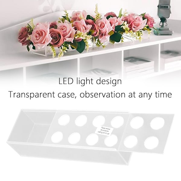 Akrylblomvas Lång Rektangel Transparent Modern Vas 12 Hål Blomlåda med LED-lampor
