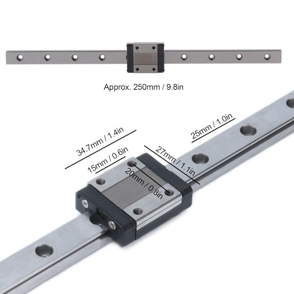 Lineær Skinneførende Leje Stål Glideblok Bevægelsesvej Værktøjer 12mm til CNC Maskine MGN12250mm