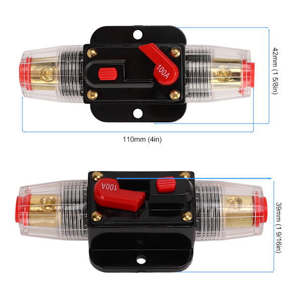 12‑24V Inline Säkring med Manuell Återställning Säkringshållare Batteripoler Värmekrympslangar för Bil Båt Ljudsystem 100A