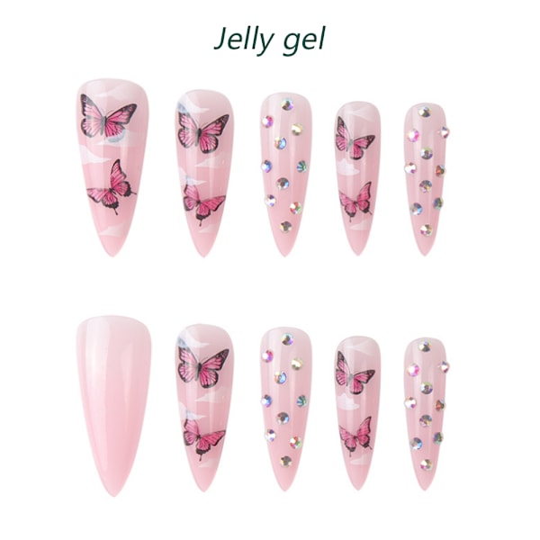 Fake Nail Rhinestone Fake Nail Pink Nail Butterfly Glossy Nail