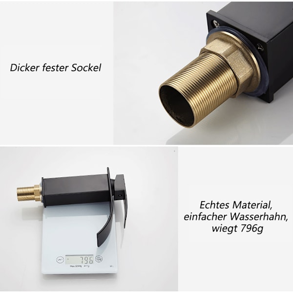 Elegant badrumsblandare med vattenfallsutlopp, modern design, massiv mässing, tvättställsblandare för handfat, matt svart finish