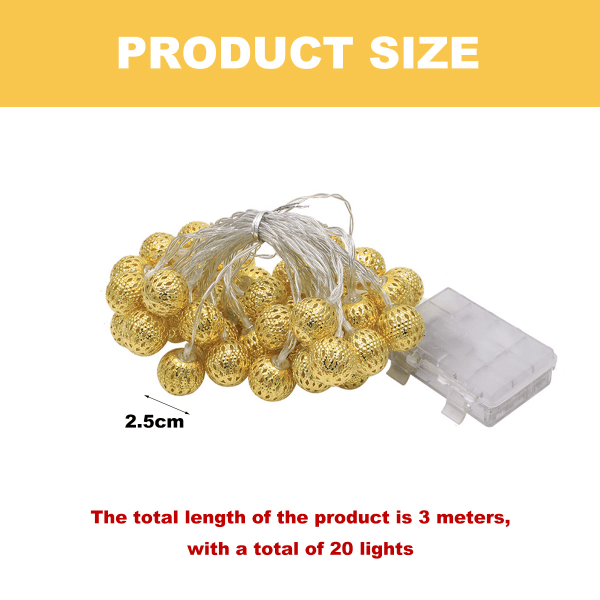 LED ball string light, warm white Moroccan light, battery