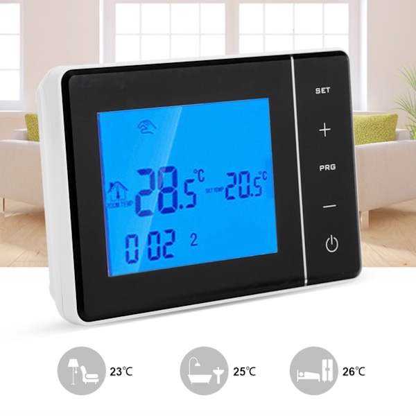 Programmerbar Trådløs Termostat Digital LCD Display Rumtemperaturregulator Sort