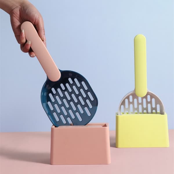 Todelt sett (hvit + grå) plast kattesandspade