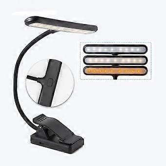 Klemmelampe, fleksibel leselampe, USB-oppladbar