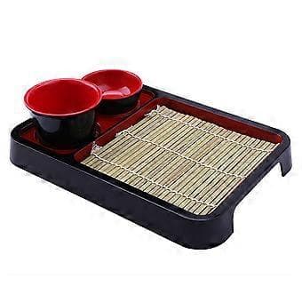 1 sæt japansk stil kold nudelbakke rektangulær Soba nudelplade med bambusmåtte