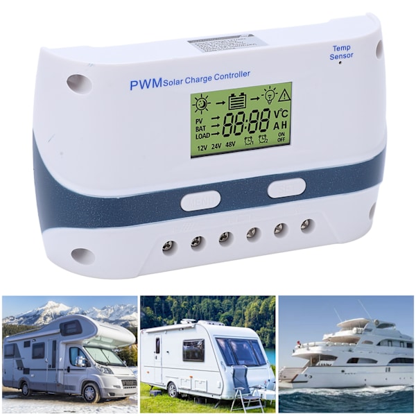 Solcellsladdare-styrenhet 12V 24V LCD-display PWM Solpanelregulator för Hembasstationer Husbilar Yachter Fartyg