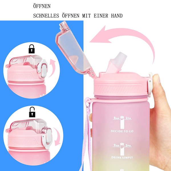 Tålig Vattenflaska i Tritan-material, Sportläckagesäker 1L-kanna med Motiverande Tidsmarkering & BPA-fritt Lock, Praktiskt Silikonstrå för Enkel Användning