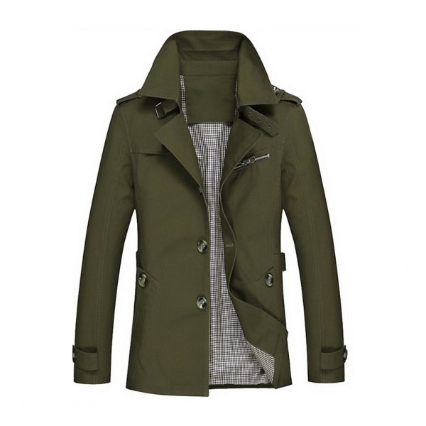 L;Armeijanvihreä miesten takki, yksivärinen, käännettävä kaulus, yksirivinen takki tuulitakki Casual bisneskuvioinen ulkovaatteet syksyn talveksi