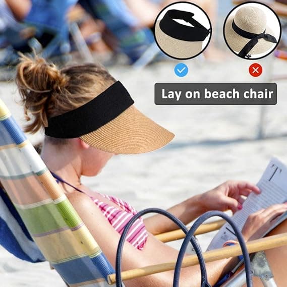Dame Strå Solskjerm Hatt Bred Brem Sommer UV-beskyttelse Strand C