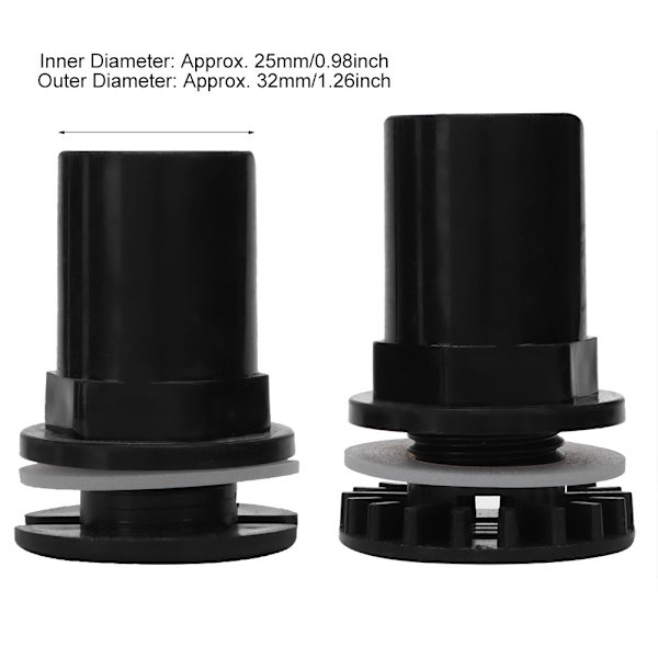 2 stk 25mm Plast Svart Fiske Tank Akvarium Vann Avløpsrør Kobling Joint Tilbehør