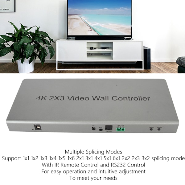 Videoväggkontroller 4K Multi Display Modes HD Multimedia Interface Splitter Processor med Fjärrkontroll 100‑240V EU-kontakt