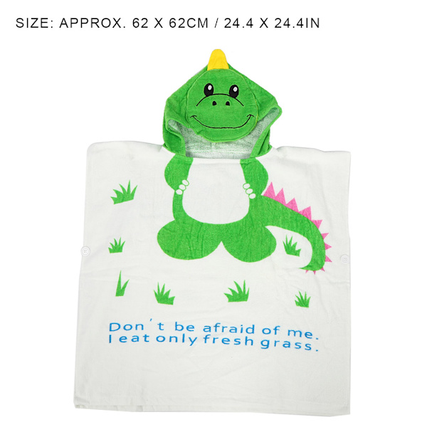 Dinosaur Strandhåndklæde med Hætte Blødt Baby Badehåndklæde Badekåbe Kappe Grøn Dinosaur 60 x 62cm