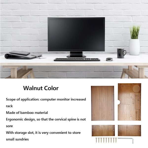 Näyttöjalusta Ergonomisen Muotoilun Bambu Käytännöllinen Tietokoneen Jalusta Kannettavalle Tietokoneelle PC Pähkinänruskea