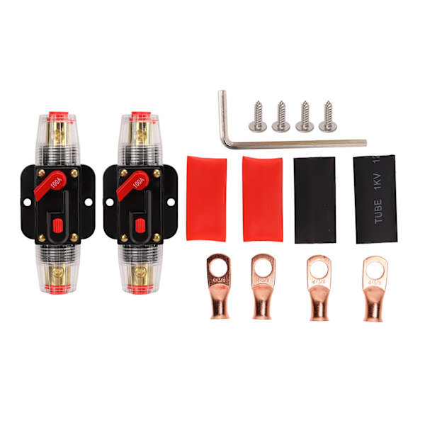 12‑24V Inline Säkring med Manuell Återställning Säkringshållare Batteripoler Värmekrympslangar för Bil Båt Ljudsystem 100A