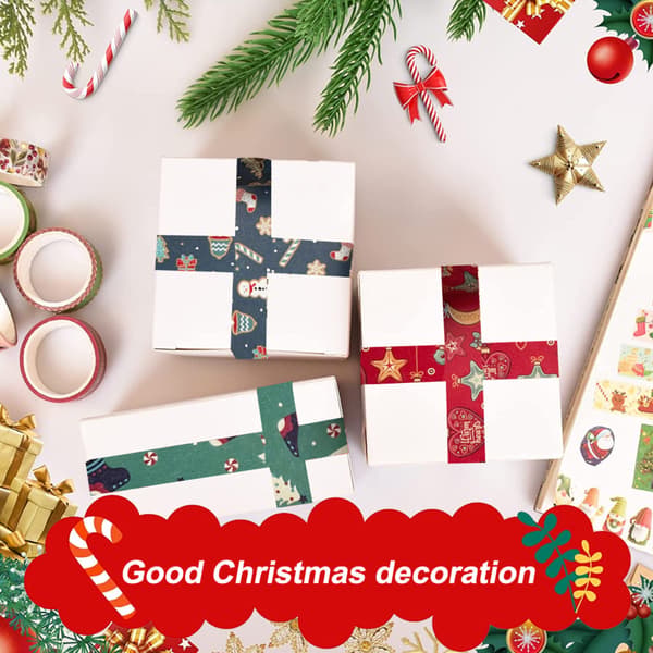 6 rullar jultejp dekorativ maskeringstejp för scrapbooking, dagbok, pyssel och presentinslagning