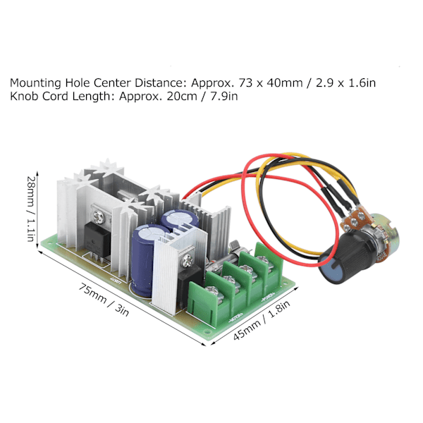 Motorhastighetsstyrningsmodul DC12V24V36V48V Hög Effekt Drivkort PWM 20A DC10-60V