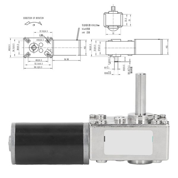 DC Växelmotor Liten 18W Stor Vridmoment Reversibel Turbinmaskväxelmotor med Självlåsande DC12V 0‑10RPM Per Minut