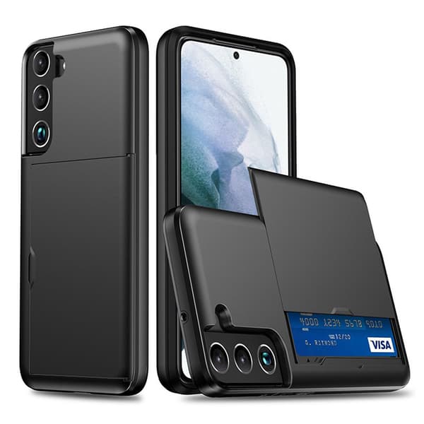 Galaxy S22 Plus Deksel Støtsikkert Kortholder Telefondeksel + 2 Linser Svart Galaxy S22 Plus + 2 Linser