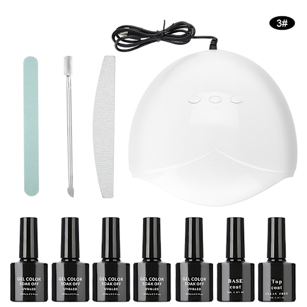 UV LED Gel Nagelsats 36W UV Gel Torklampa Topp & Bas Manikyr Kit 3#