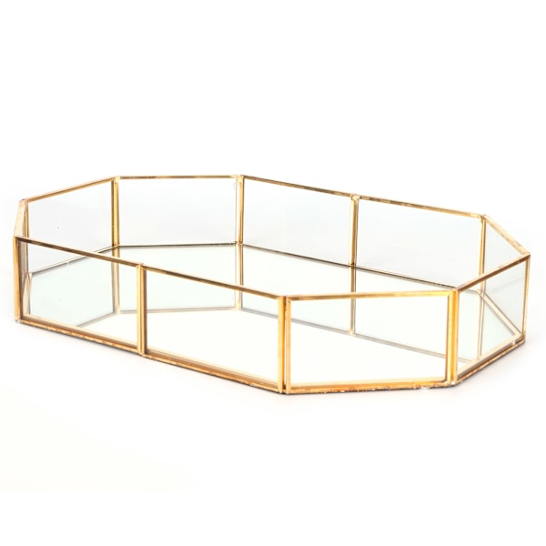 Sofistikerad dekorativ bricka, klar design mångsidig sminkbricka med guldfinish för heminredning, elegant sminkorganisatör med hållbarhet