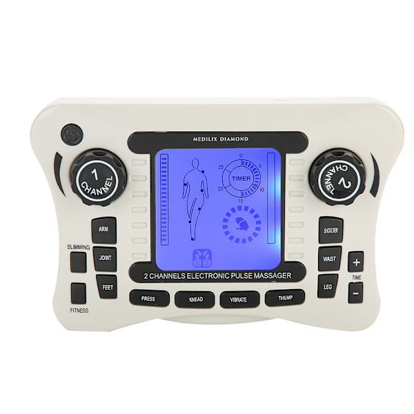 Dubbel Utmatnings Elektronisk Stimulator Tens Puls Massager med Massagetofflor EU-kontakt