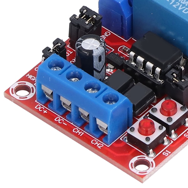 Relémodul 2-kanals knapp selvlåsende interlock høy/lav nivå utløser med bryterlys 12V