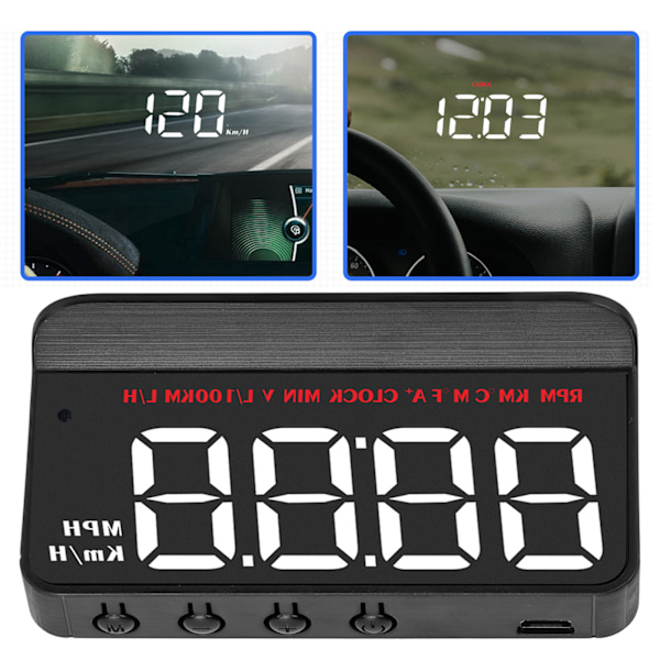 HUD-skjerm Universal OBDII Overspeed Alarm Vindrute Projektor Head Up Meter Vanntemperaturmåler for Bil