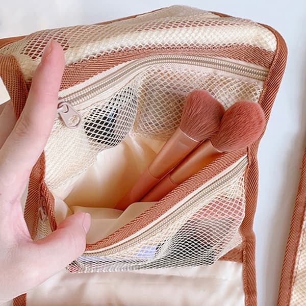 Makeup-organisator med flere rum, let og bærbar rejseløsning med foldbart design og krogfunktion for nem brug