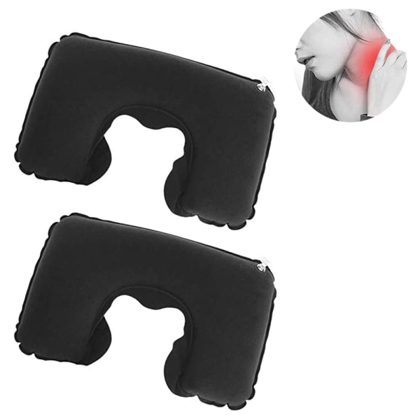 2-pack U-formad bärbar uppblåsbar nackkudde för resor, kompakt