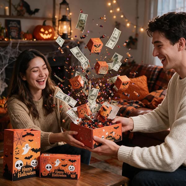 12-dele Halloween Overraskelses Eksplosionsgavesæt: Pop-Up Boks + Gavepose + Gaveæske 12PCS