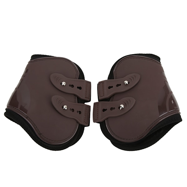 2 stk Heste Bakbein Boots PU Skall Justerbar Neopren Hestebeinbeskytter for Ridekonkurranse Høyhastighets Sport Brun Bakbein XL