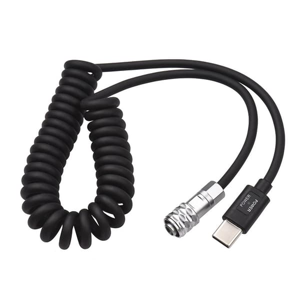 USB Type-C PD Trigger Strømkabel til BMPCC 4K 6K, Spiral Kabeldesign med Ægte Weipu 2-benet Hun-stik, Fleksibel Rækkevidde og Pæn Opsætning til
