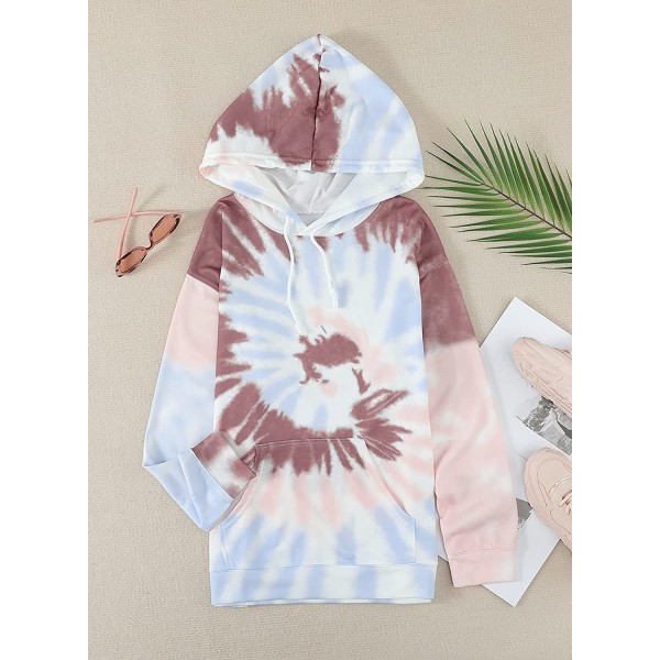 Kvinnor Casual Långärmade Hoodies Lös Tie Dye Colorblock Sweats