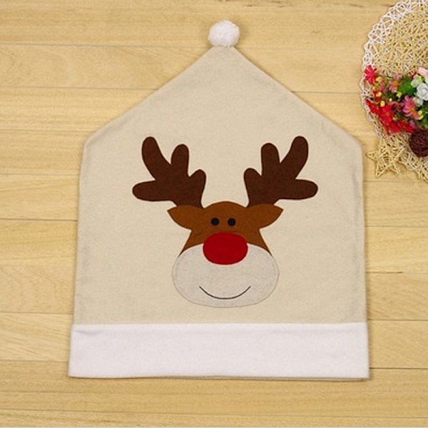Stolsöverdrag med Snögubbe och Älg för Kvalitativ Polyester Hem Middagsbord Juldekorationer, Lättanvända Söta Jultomtar (4 st)
