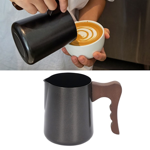 600ml Kaffe Kanne Rustfritt Stål Bøk Håndtak Ørnmunn Type Uttak Kaffe Skumming Kopp Brun Håndtak