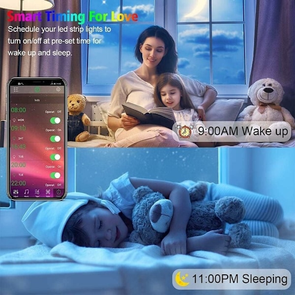 Flerfärgade RGB LED-strip Lights för Inomhusdekor, 15M Anpassningsbar Längd med Smart APP-Kontroll, Synkronisera med Musikrytm