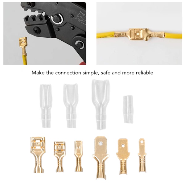 600 stk Messing Crimp Terminal Connector Han & Hun Messing Spade Connector med Transparent Slid