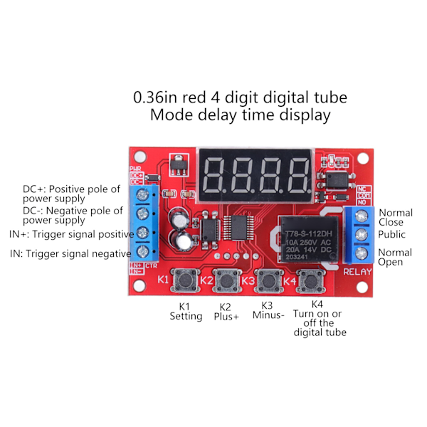 12V Relémodul Digital Tidforsinkelse Programmerbar Triggerbryter med Optocoupler Isolasjon