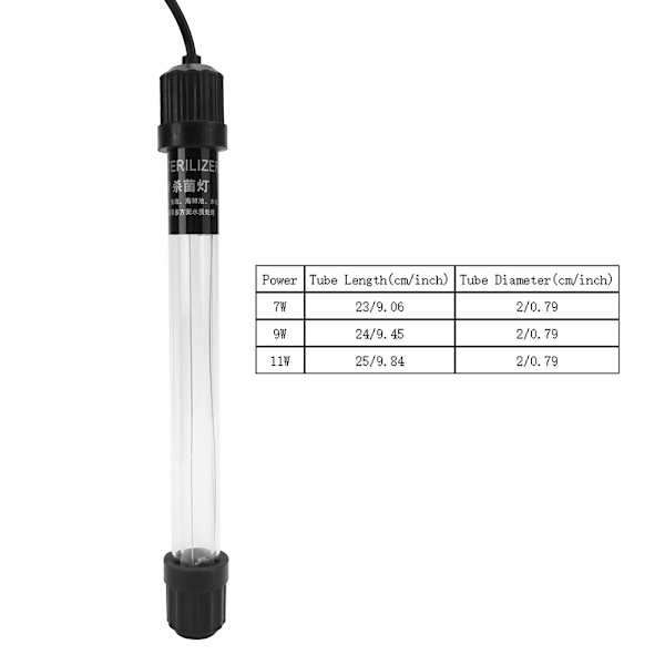 Kvartsglas Akvarie UV-Sterilisationslampe Vandtæt Desinfektionslys EU-Stik 220-240V9W