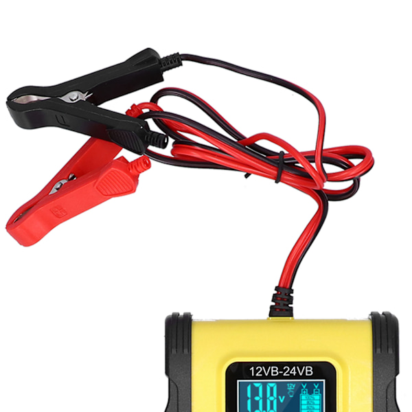 Intelligent Batterilader 12V/12A 24V/6A 7-trins Opladningspuls Reparation til Bil Båd Gul Sort EU Stik 100‑240V