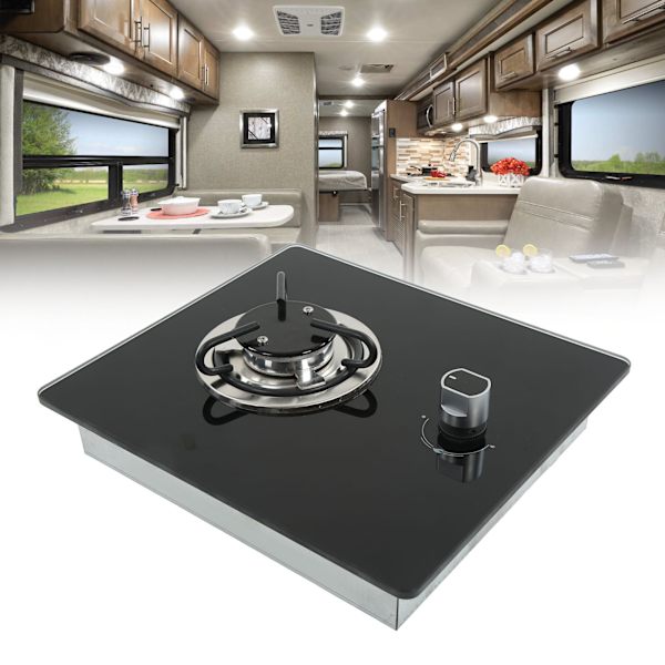 RV Gasspiseplade 290x325mm Hærdet Glaspanel 1.8Kw Effekt Fri Ildjustering til Caravan Yacht Båd Køkken
