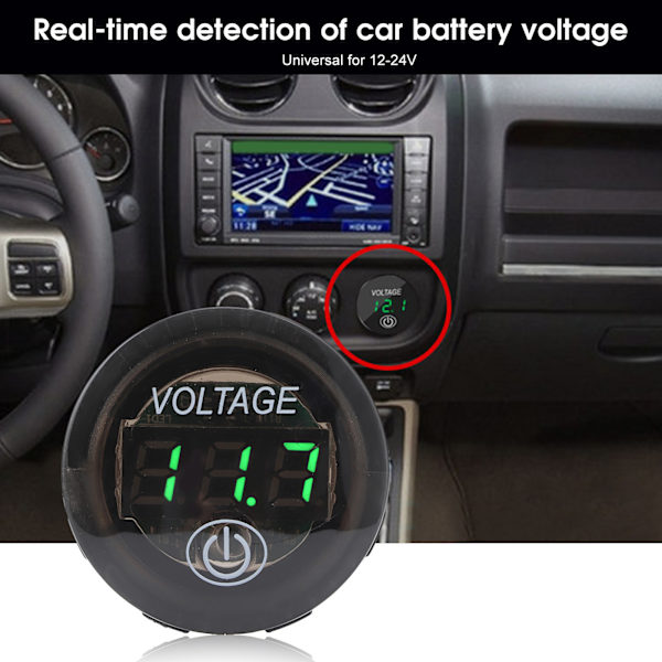 Universal LED DC Digital Voltmeter Spänningsmätare Bilbatteri Mätare 12‑24V Med Tryckknapp Grön