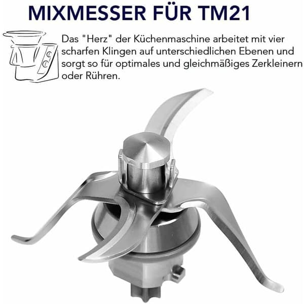 Høykvalitets blendererstatning, praktisk tilbehør for Thermomix TM21, lett å erstatte, fire blader for jevn blanding, premium materiale og