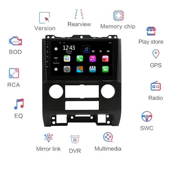 9 tommer bilstereo touchskærm 2G RAM 32G ROM ratstyring kontrol udskiftning til Ford Escape 2007‑2012