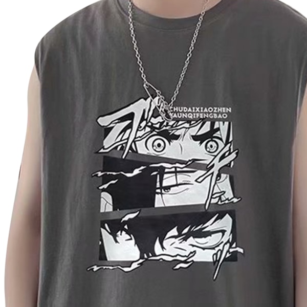 Mænd Tanktop Smuk Print Ærmeløs Løstsiddende Vest Skåret Skjorte til Hjemmetræning Grå XL