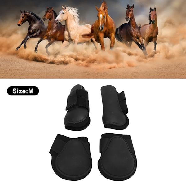 4 stk. Heste Forben Bagben Støvler Hindringsspring Leggings Støvler Hestebens Beskyttelsesudstyr Sort M