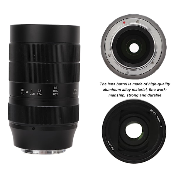 60mm F2.8 APS-C Manuell Fokus Makroobjektiv 2x Förstoring Aluminiumlegering Kameralins för E-fattning