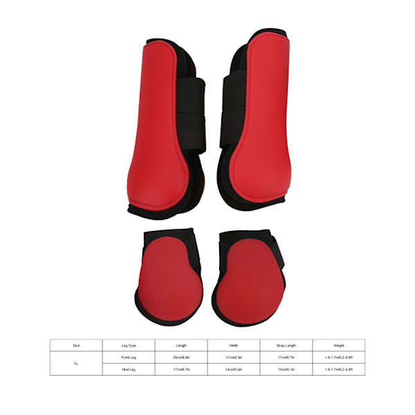 4 stk Heste Senebeskyttere Sett Myk Anti-Skli Demping PU Skall Senebeskyttere for Hester Sett med Rød XL