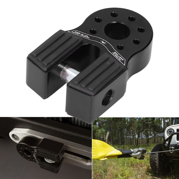 Flat Winch Shackle Mount 16000lb Last med Gummibeskyttelse i Aluminiumlegering Universal for UTV SUV Pickup Svart